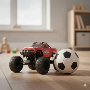 A 1:18 scale red monster truck style remote control car for children, perfect for garden adventures.