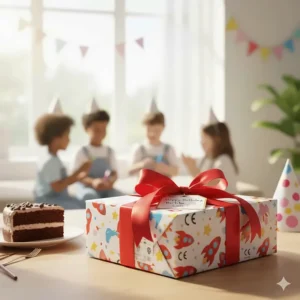 A beautifully gift-wrapped art set for a 4 year old, presented as an ideal birthday or Christmas gift for a preschool child.