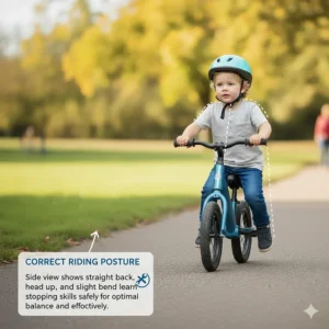 Side view illustration of a toddler with a straight back and slight bend in the knee while seated.