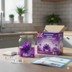 A step-by-step visual of the crystal growing process, a popular activity in a safe chemistry set for 11 year olds.