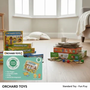 A graphic highlighting Orchard Toys’ alignment with the UK Early Years Foundation Stage (EYFS) curriculum versus standard toys.