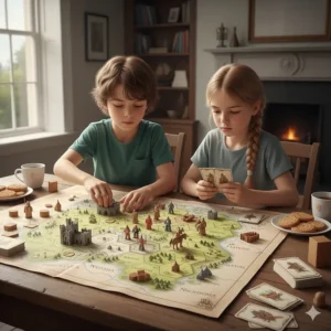 A historical map-based strategy game set in the UK, designed for children aged 10 and above.