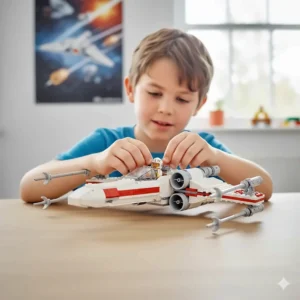 A LEGO Star Wars starfighter spaceship with a pilot mini-figure, a top-rated toy for 7 year olds.