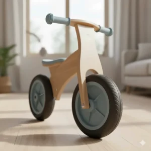 Close-up of stable wheels and ergonomic handles on a safe first ride-on toy.