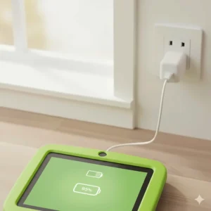 Top-down view comparing the physical dimensions and weight of a VTech InnoTab 3S and a LeapFrog Ultimate tablet.