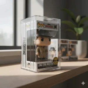A rare Funko Pop figure secured inside a high-quality acrylic hard stack protector to preserve its long-term investment value in the UK market.