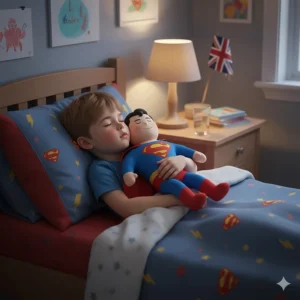 A soft plush superhero toy, a comforting gift for a 5-year-old boy's bedroom or nap time.
