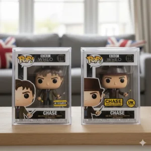A side-by-side comparison of a standard vinyl figure and its rare Chase limited edition variant, showcasing a premium Funko Pop investment.