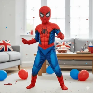 Marvel Spider-Man fancy dress costume with mask for a 6-year-old boy's birthday party.