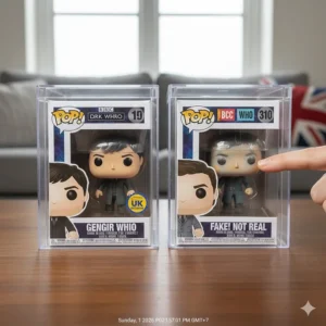 A side-by-side comparison of a genuine Funko Pop and a counterfeit fake version to help UK investors authenticate their collection.