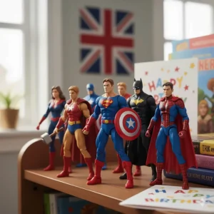 A set of articulated superhero action figures, an ideal birthday present for 5-year-old boys in the UK.