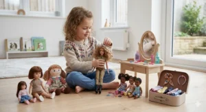 Stylish fashion dolls with interchangeable outfits and hair accessories for creative play.