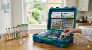 A sturdy, portable storage case to keep all chemistry set components organised and tidy.