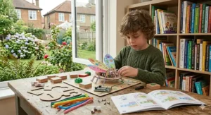 A build-your-own robot kit featuring cardboard components and simple plug-and-play sensors designed for young UK makers.