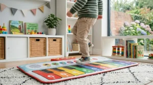 An interactive giant floor piano mat that allows a 4-year-old to create music by stepping on the keys.