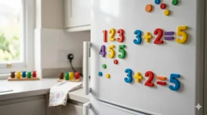 Brightly coloured magnetic numbers on a white background, used as a home learning tool for Reception and Year 1 students.