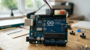 British secondary school students using Arduino starter kits for a GCSE computer science project.