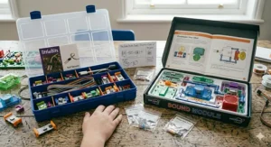 A visual comparison of the box sizes and component counts for littleBits and Snap Circuits to help UK parents judge value for money.