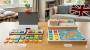 Overhead view of the full contents of both starter kits, providing a visual guide to the value for money for UK parents and educators.