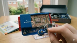 A complex circuit layout using the integrated sound circuit module and a speaker to create a police siren or alarm sound.