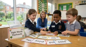 A durable pack of sight words flashcards with clear, easy-to-read font suitable for early readers.