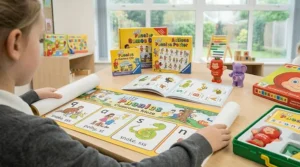 Side-by-side display of Letterland and Jolly Phonics teaching materials.