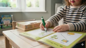 An educational activity book focusing on synthetic phonics for reception age.