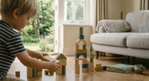 Close-up of high-quality solid wood blocks showing smooth, safe edges.