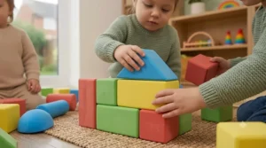 A selection of large foam building elements showing different geometric shapes and sizes.