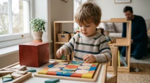 Montessori-inspired nesting cubes featuring numbers and illustrations designed for UK early years development.