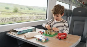 A specialised magnetic baseplate included in the travel building blocks set to prevent pieces from sliding during transit.