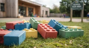 Close-up of weatherproof giant building blocks designed for all-weather outdoor use.