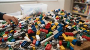 A colourful assortment of loose building blocks spread out for creative children's play.