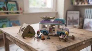 LEGO Friends camping van and outdoor adventure set for imaginative play.