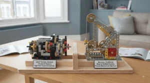 Side-by-side comparison chart illustrating the different building styles and mechanical complexity of LEGO Technic versus Meccano.
