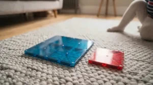 Large-sized magnetic tiles designed specifically for small toddler hands to grip easily.