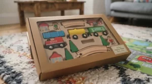 Beautifully packaged magnetic train set for preschoolers ready to be wrapped as a birthday gift.