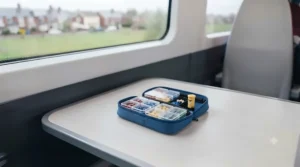 Compact building set featuring miniature bricks to assemble a small vehicle on the go.