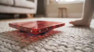 CE-marked magnetic toy tiles spread out safely, showing smooth edges and secure rivets.