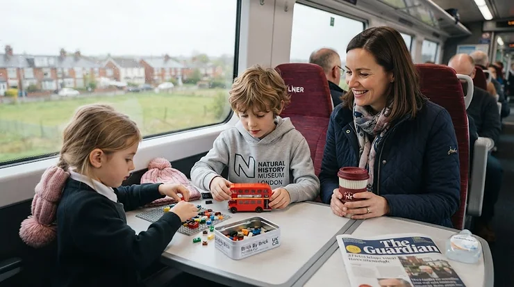 Portable brick-building set in a tin, serving as a travel-size LEGO alternative for kids on UK journeys. travel size lego alternative