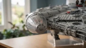 Fully assembled LEGO Star Wars Ultimate Collector Series starship model on a desk.