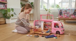Pink Barbie camper van travel toy set opened up for holiday roleplay adventures[cite: 5]