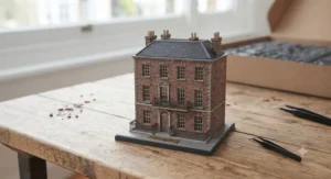 Traditional Georgian townhouse style model created with an architectural model building set.