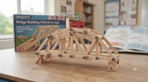 A finished arch design built using the versatile bridge building STEM kit for kids.
