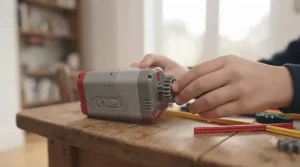 A battery-powered motor accessory included in an affordable K'NEX construction package.