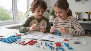 Children playing safely together with durable, child-friendly pneumatic building components.