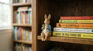 A Disney Princess doll for toddlers positioned next to an open fairy tale picture book