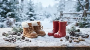 A winter-themed fashion doll shoes pack with fuzzy boots and snow footwear