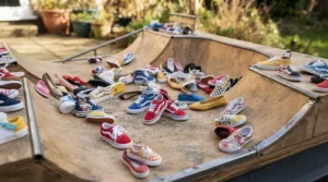 A sporty fashion doll shoes pack featuring colourful miniature trainers and flats