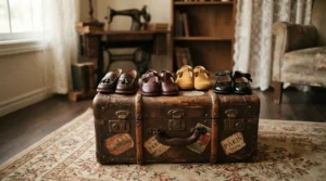 A vintage-inspired fashion doll shoes pack showcasing retro footwear styles